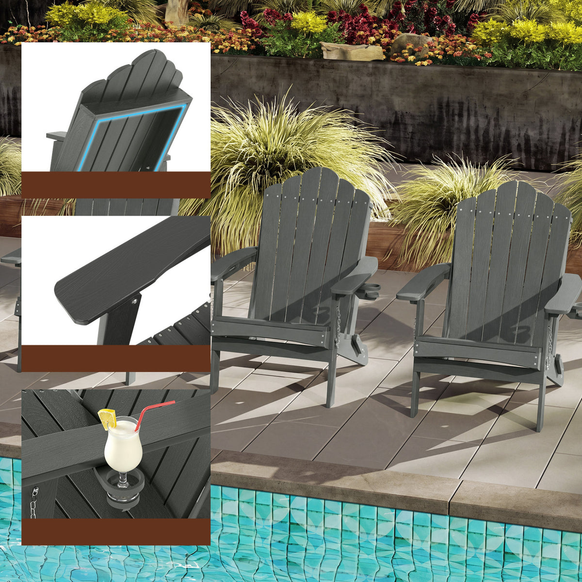 Weather Resistant HDPE Folding Adirondack Chair with High Backrest