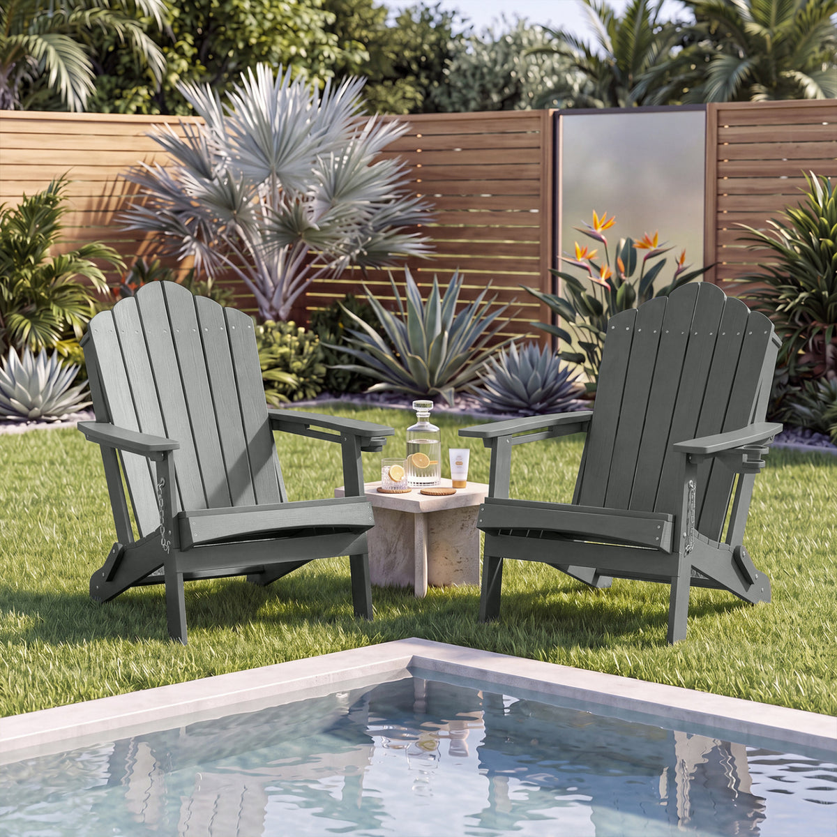 Weather Resistant HDPE Folding Adirondack Chair with High Backrest