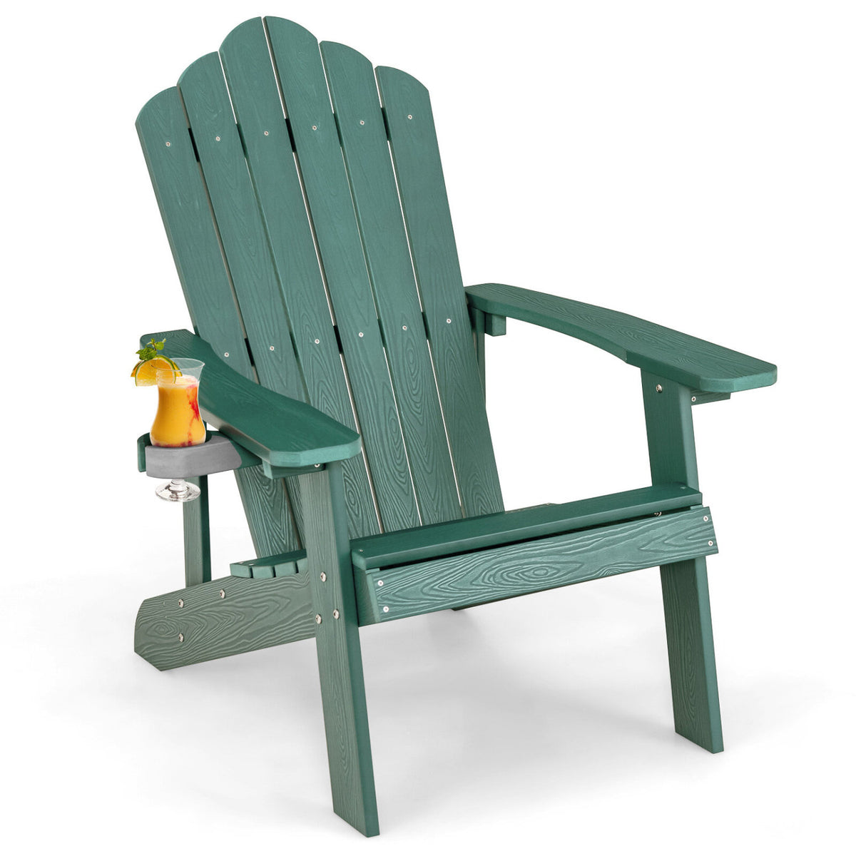 HDPE Adirondack Chair with Cup Holder and Wooden Texture for Patio