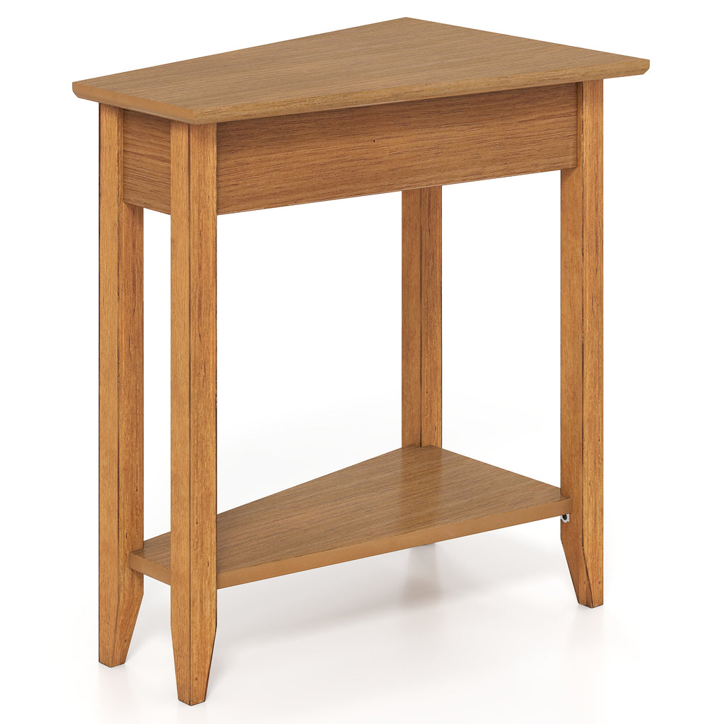 2-Tier Wedge Narrow End Table with Storage Shelf, Walnut