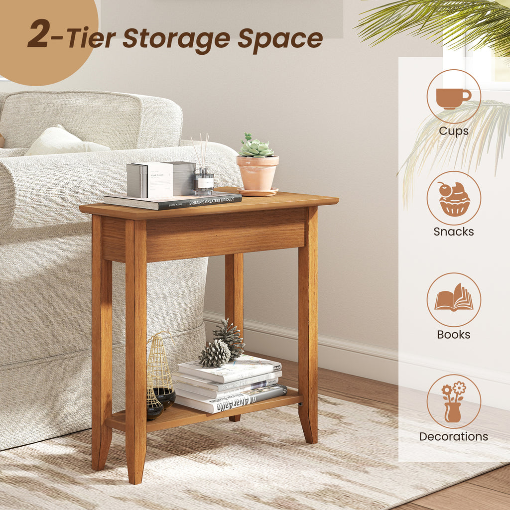 2-Tier Wedge Narrow End Table with Storage Shelf, Walnut