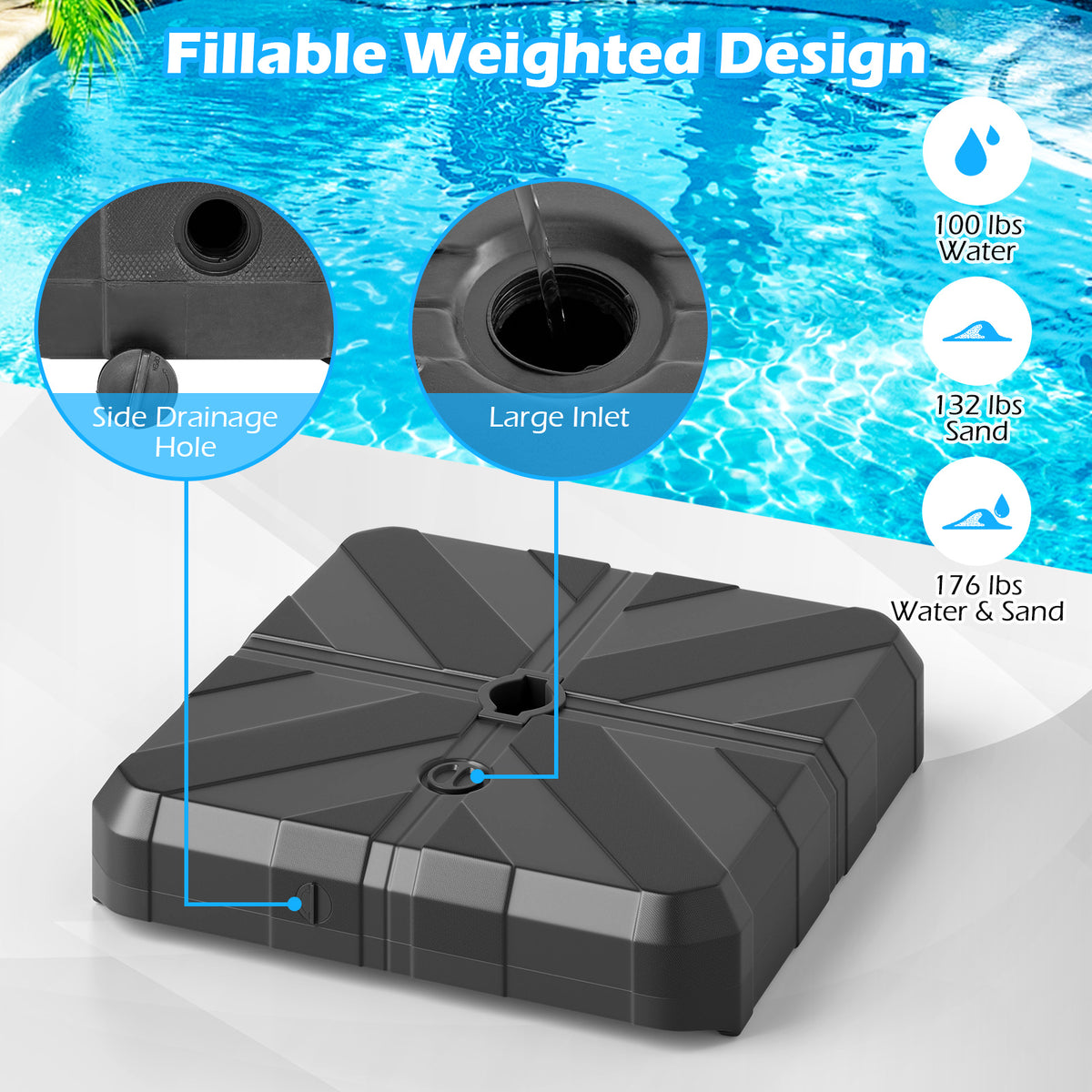 Weighted Offset Umbrella Base with Cross Bracket – 176 lbs
