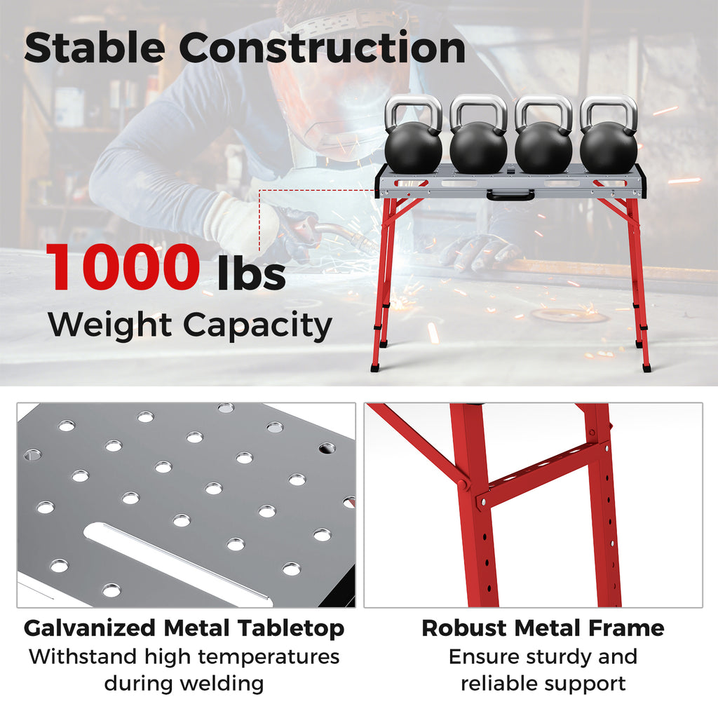 Welding Table 42" x 21" Adjustable Height with Clamps – Silver