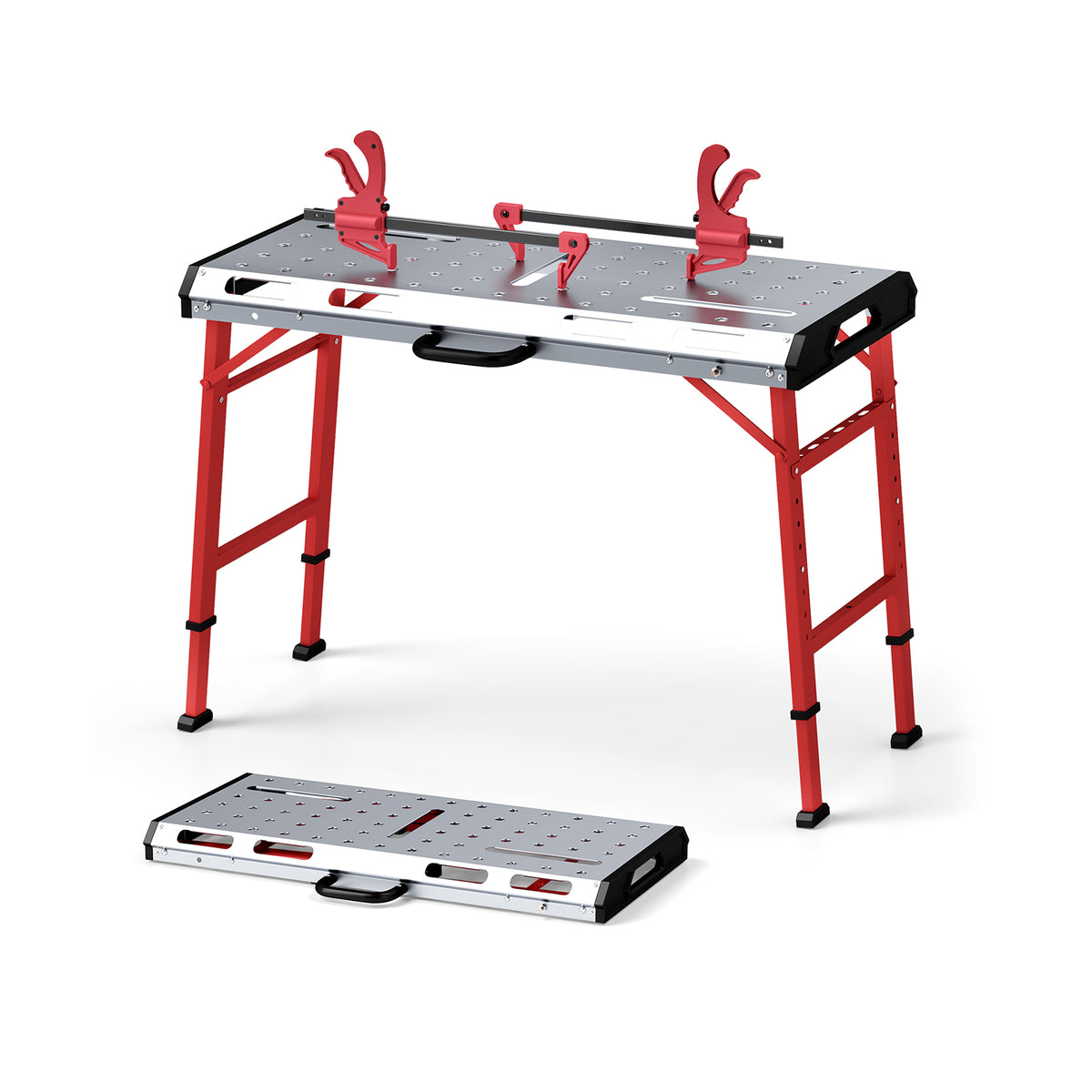 Welding Table 42" x 21" Adjustable Height with Clamps – Silver