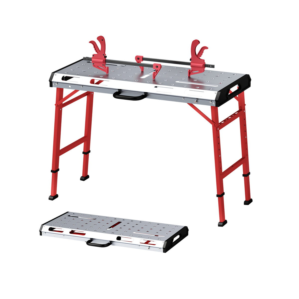 Welding Table 42" x 21" Adjustable Height with Clamps – Silver