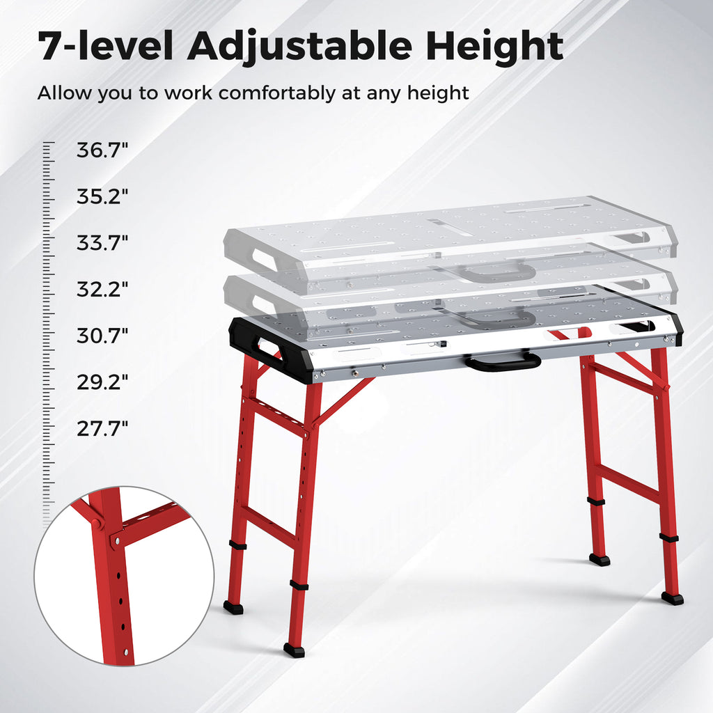 Welding Table 42" x 21" Adjustable Height with Clamps – Silver