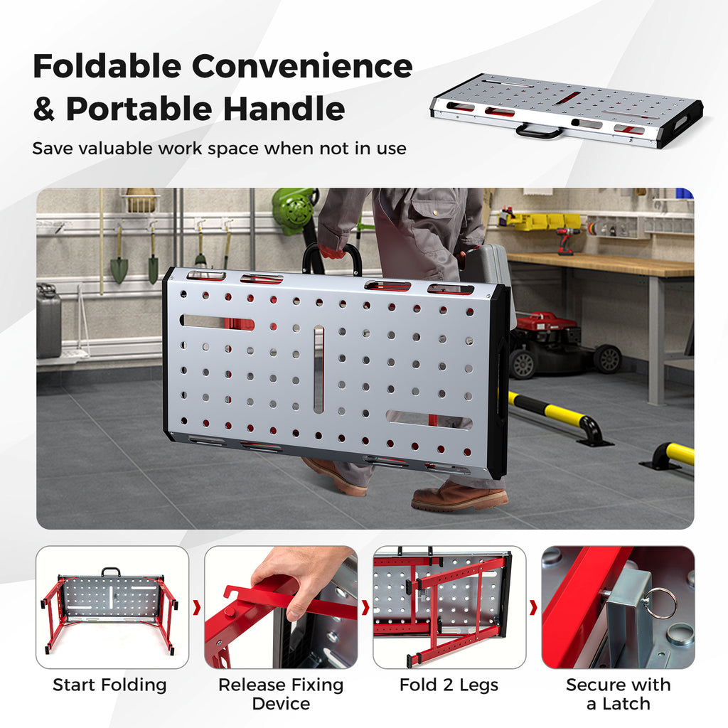 Welding Table 42" x 21" Adjustable Height with Clamps – Silver