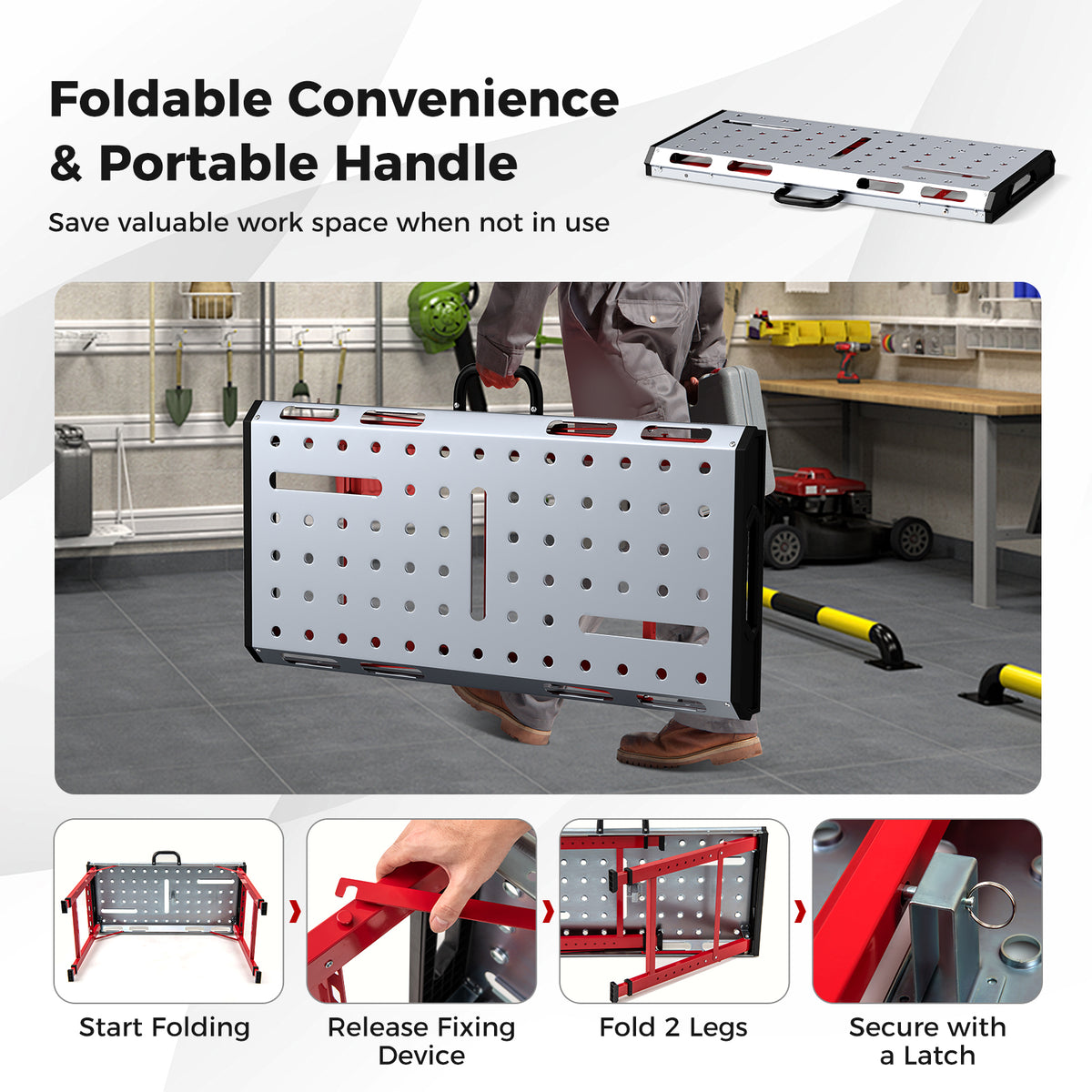 Welding Table 42" x 21" Adjustable Height with Clamps – Silver