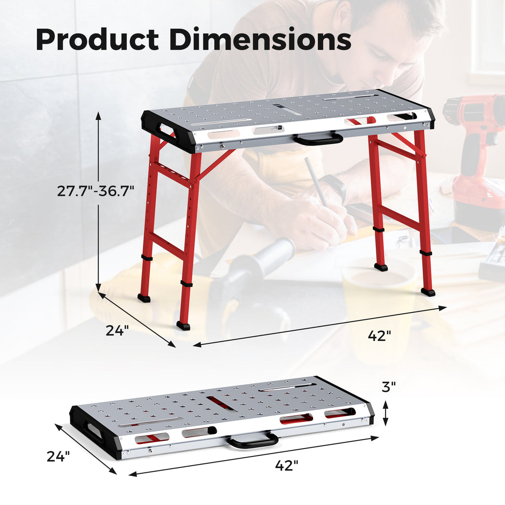 42 Inches x 21 Welding Table with Adjustable Height and 2 Bar Clamps