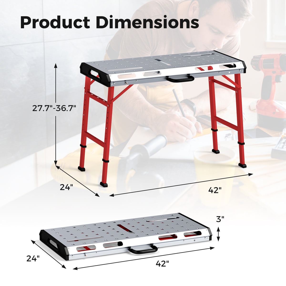 42 Inches x 21 Welding Table with Adjustable Height and 2 Bar Clamps