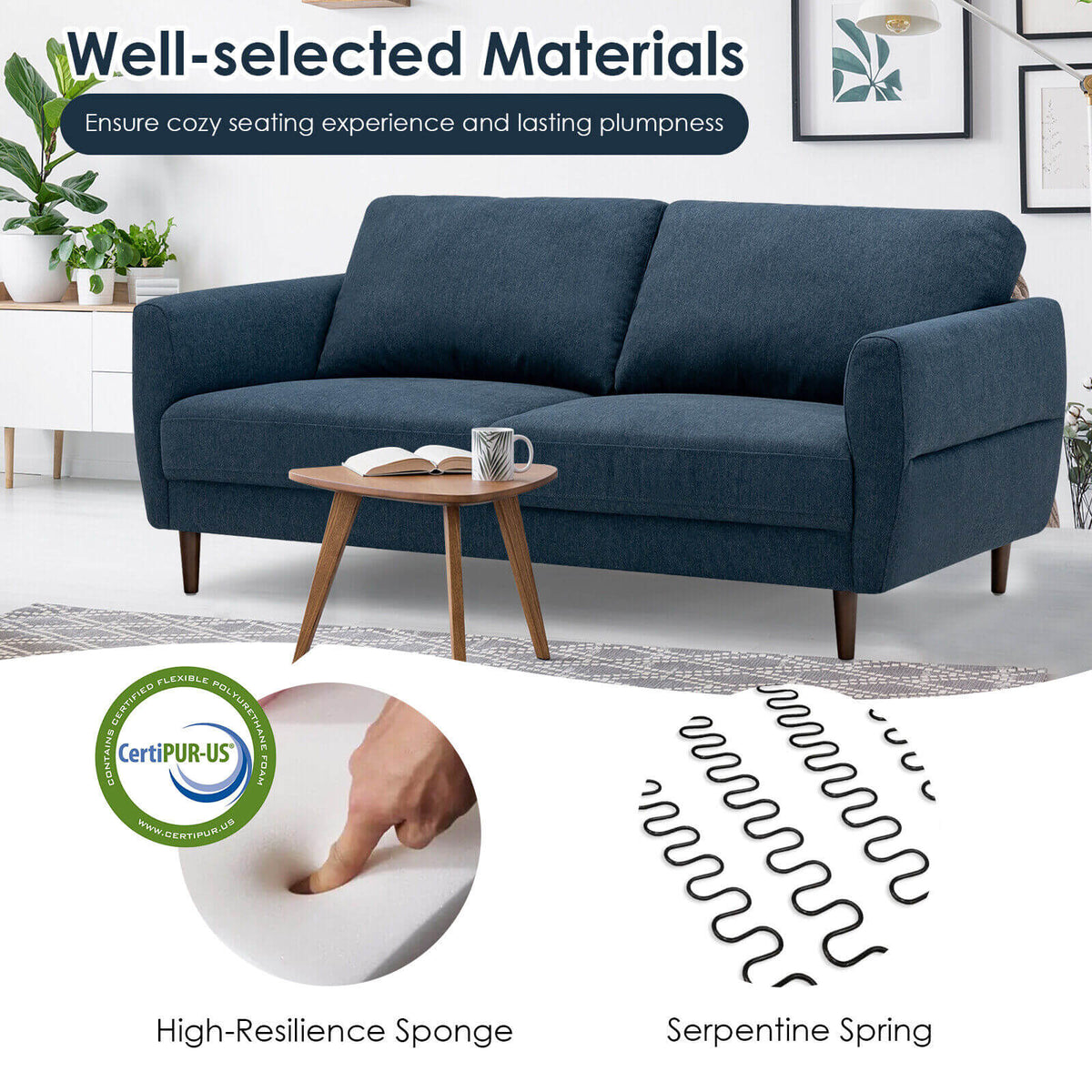 72 Inch Fabric Loveseat Sofa with Solid Frame - Navy