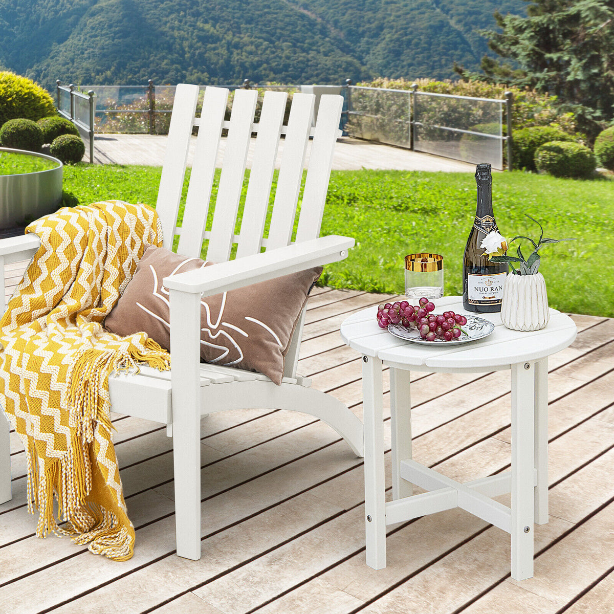 18 Inch Round Weather-Resistant Adirondack Side Table - White