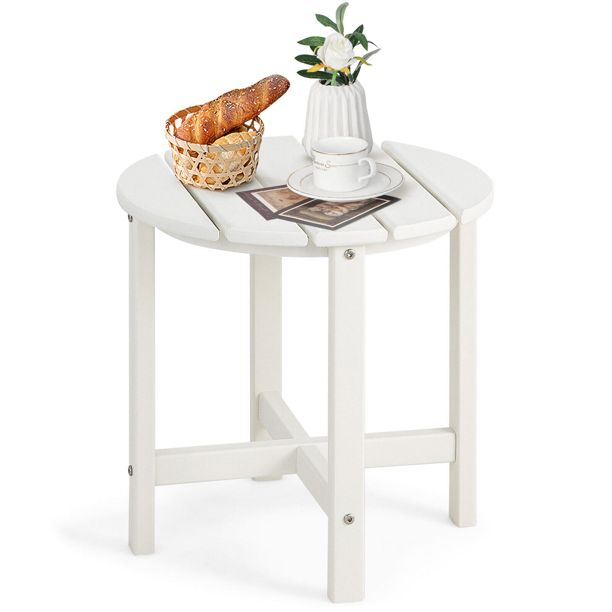 18 Inch Round Weather-Resistant Adirondack Side Table - White
