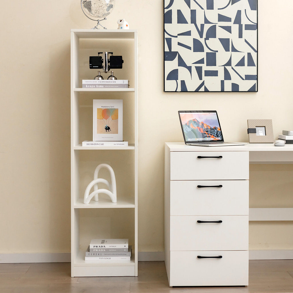 4-Cube Narrow Bookshelf with Anti-Tipping - White