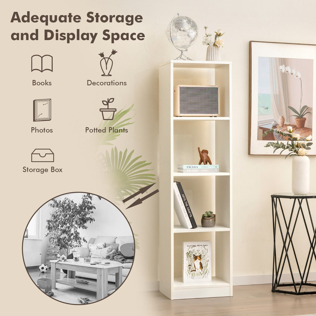 4-Cube Narrow Bookshelf with Anti-Tipping - White