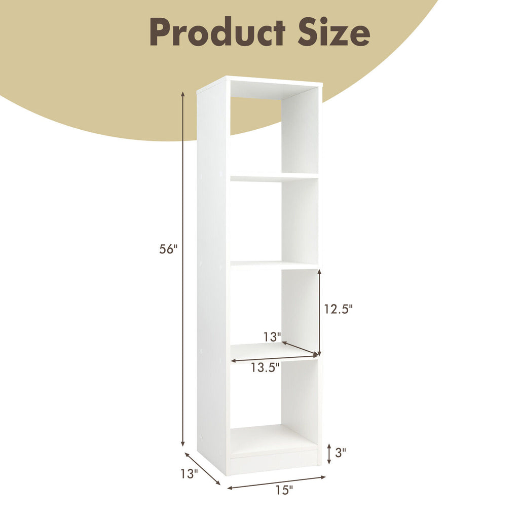 4-Cube Narrow Bookshelf with Anti-Tipping - White