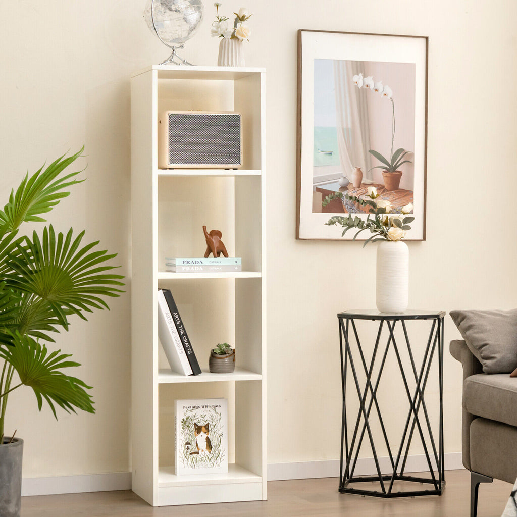 4-Cube Narrow Bookshelf with Anti-Tipping - White
