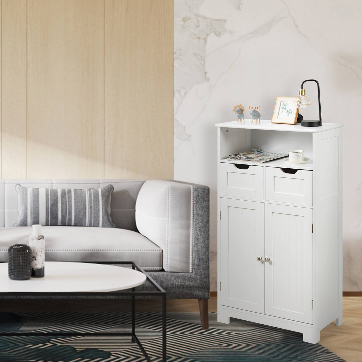 Bathroom Wooden Side Cabinet with 2 Drawers and Doors