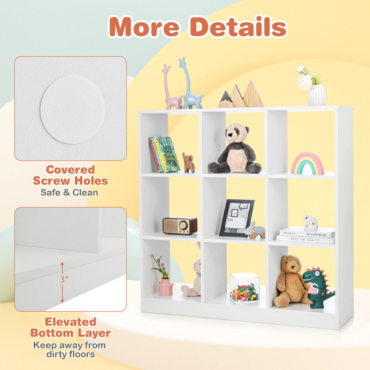 9-Cube Bookcase with Anti-Tipping Kit, White