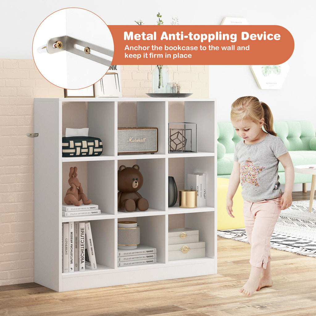 Modern 9-Cube Bookcase with 2 Anti-Tipping Kits for Books Toys