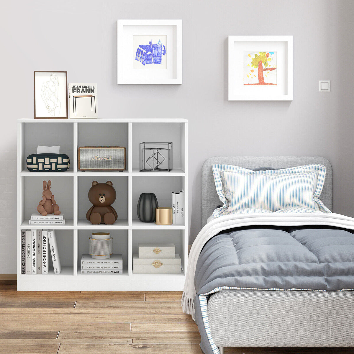 9-Cube Bookcase with Anti-Tipping Kit, White