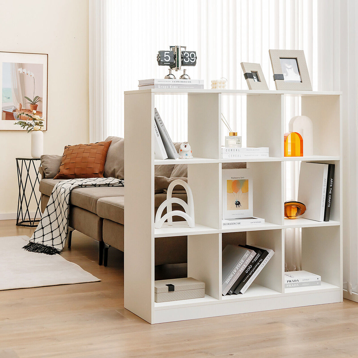 Modern 9-Cube Bookcase with 2 Anti-Tipping Kits for Books Toys