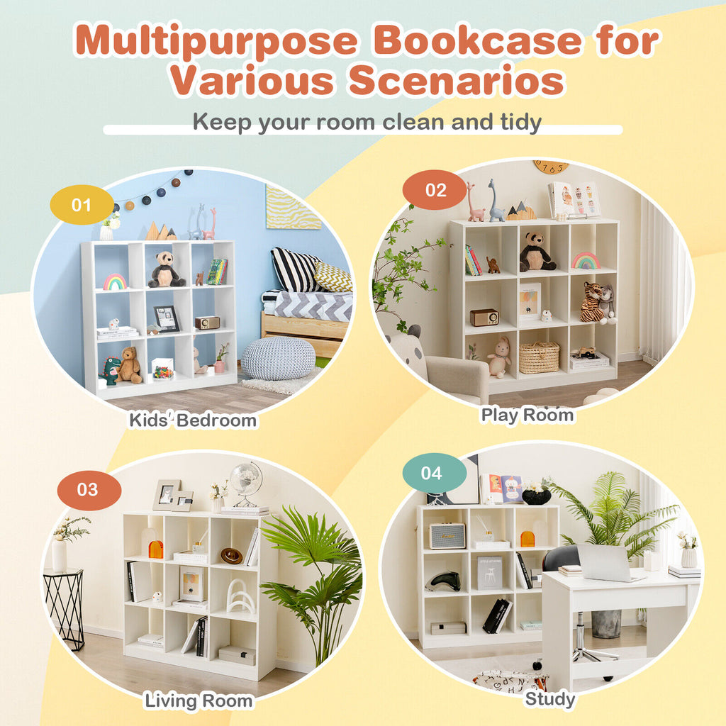 Modern 9-Cube Bookcase with 2 Anti-Tipping Kits for Books Toys