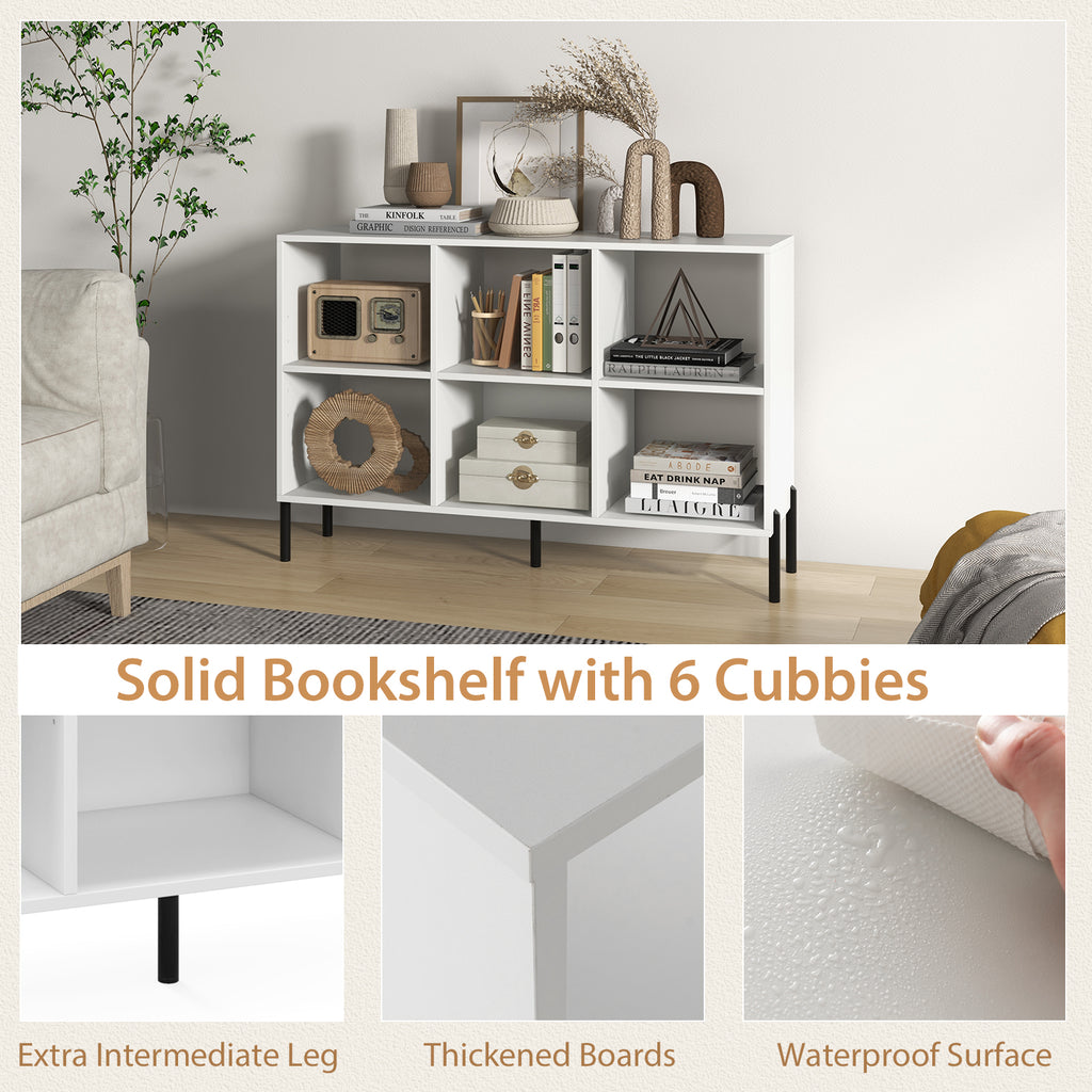 6-Cube Storage Bookcase 3-Tier Wooden Open Bookshelf with 5 Metal Legs