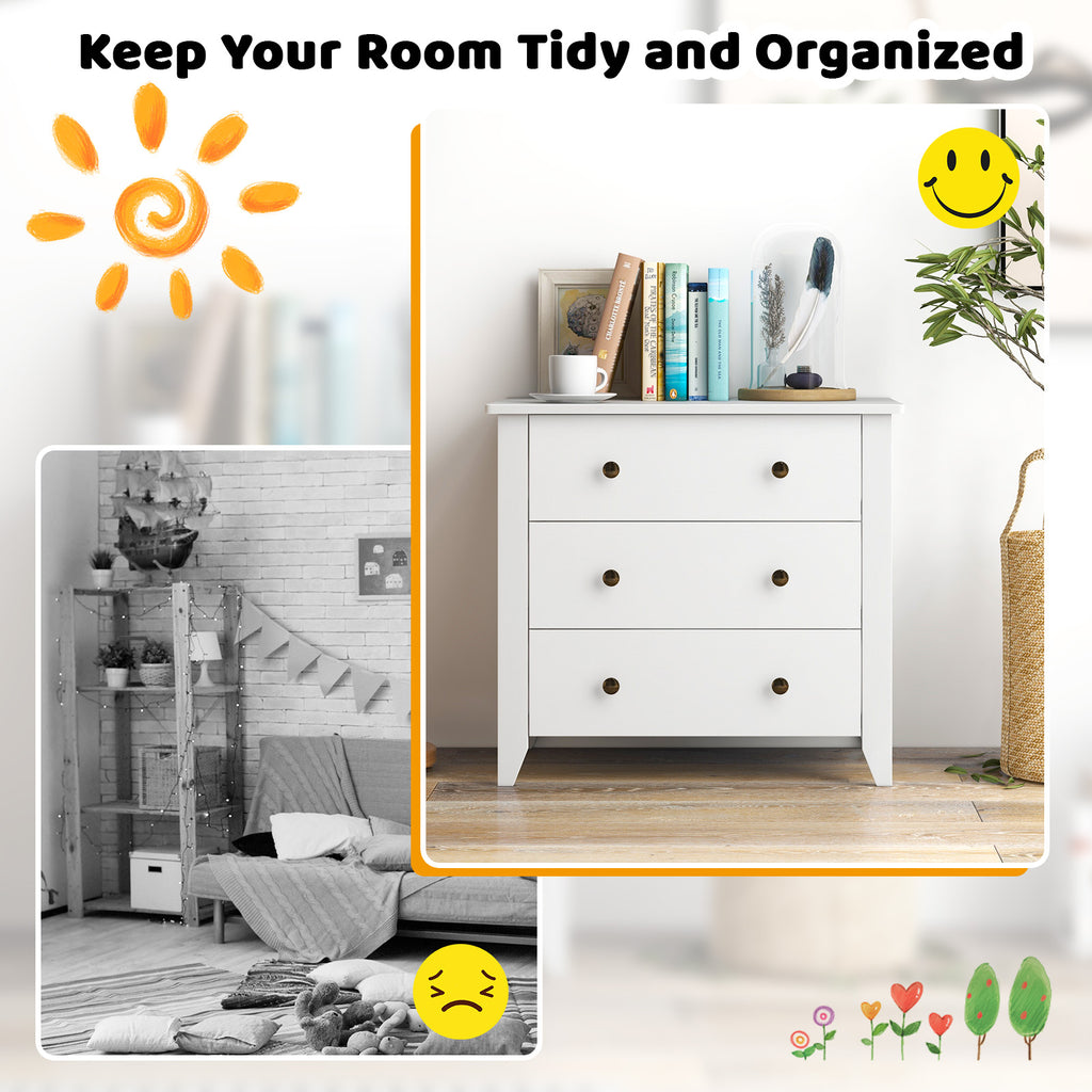 3 Drawer Dresser Chest, White