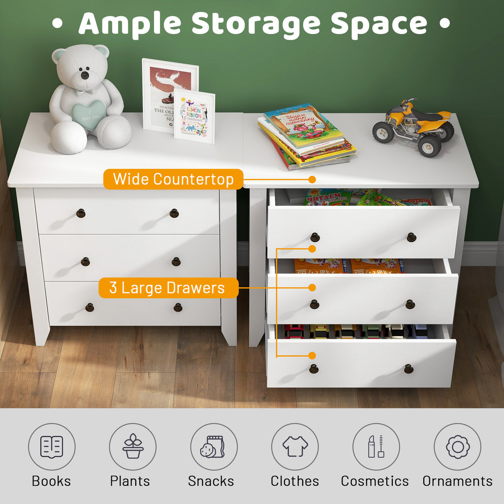3 Drawer Dresser Chest, White