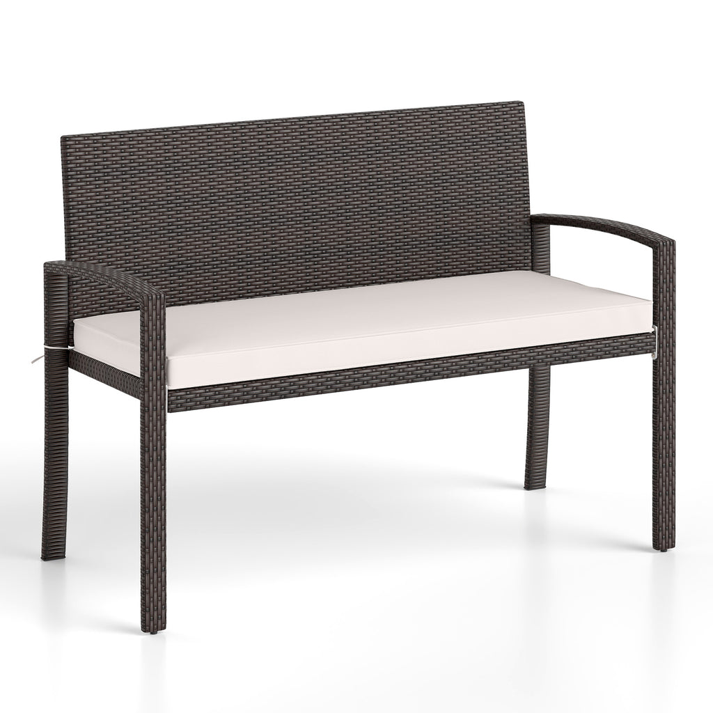 PE Rattan 2-Seat Bench with Cushion - White