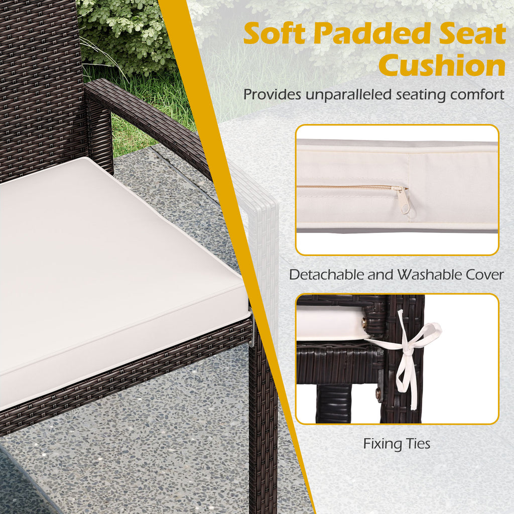 PE Rattan 2-Seat Bench with Cushion - White
