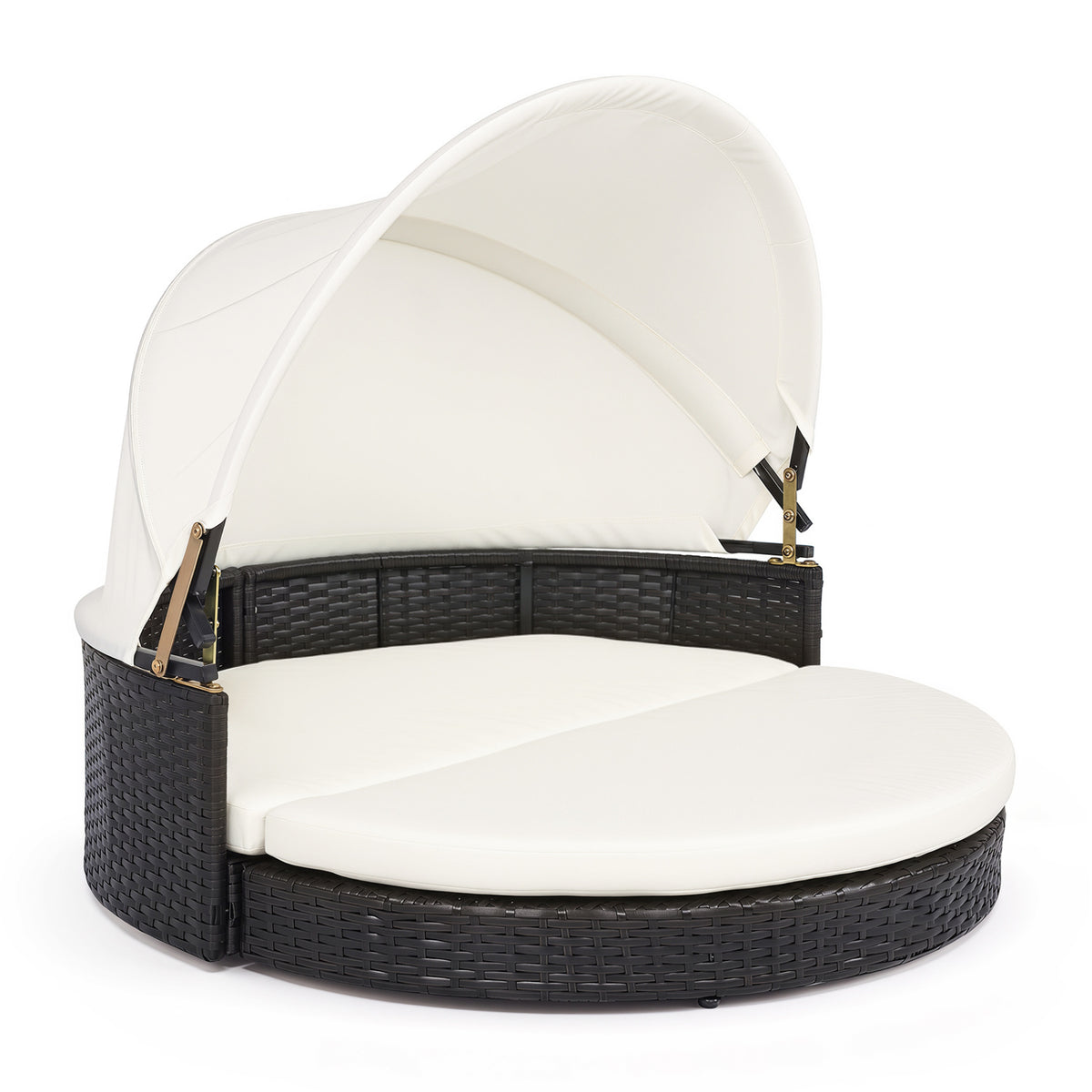 Wicker Dog House with Retractable Canopy & Removable Cushion - Round Style