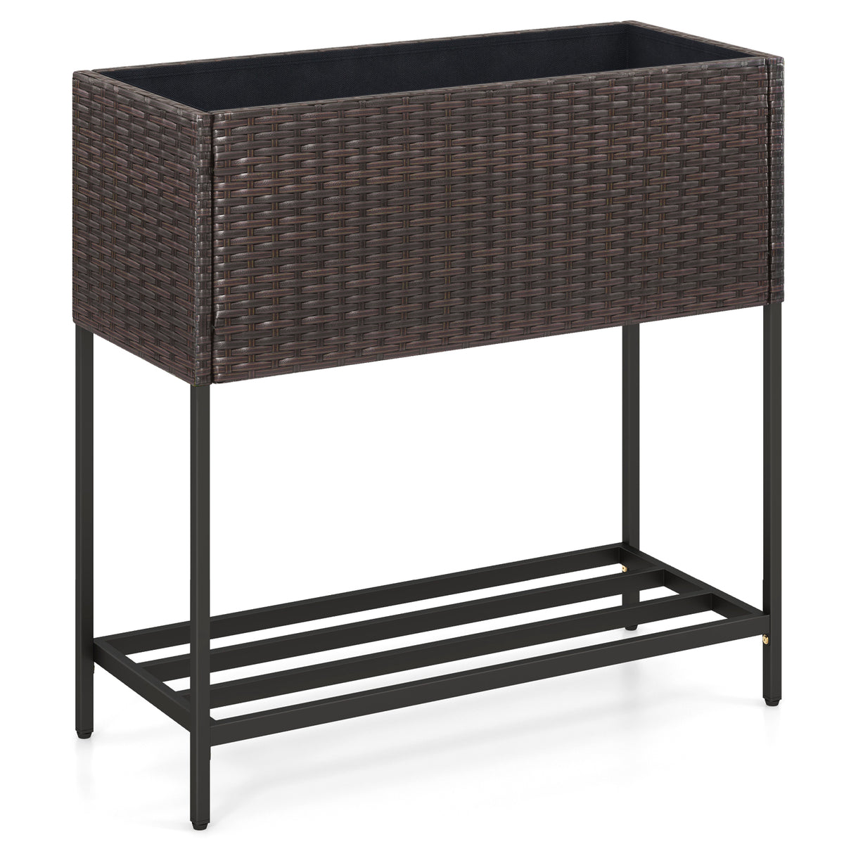 Elevated Garden Planter with Rattan Finish Bottom Shelf