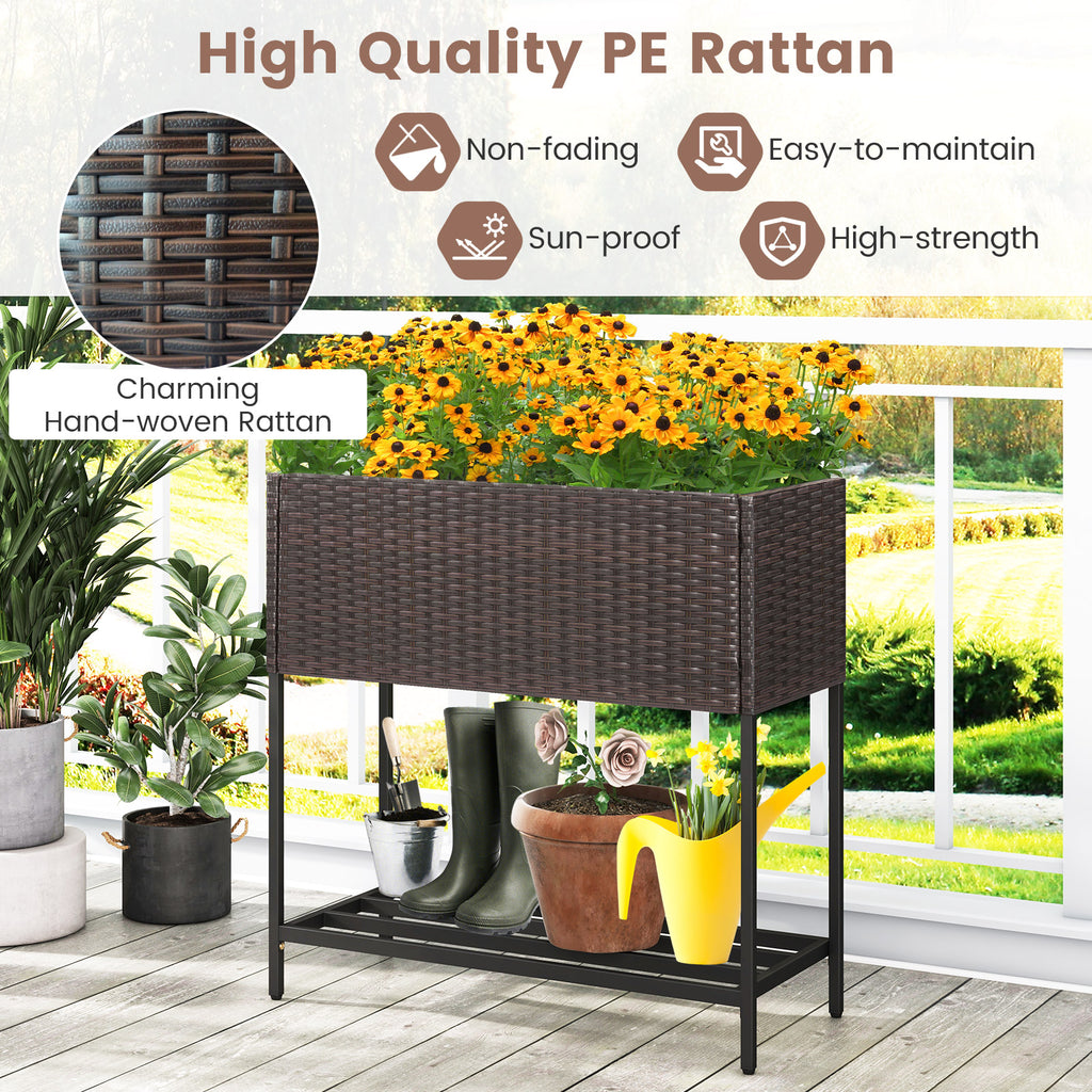 Elevated Garden Planter with Rattan Finish Bottom Shelf