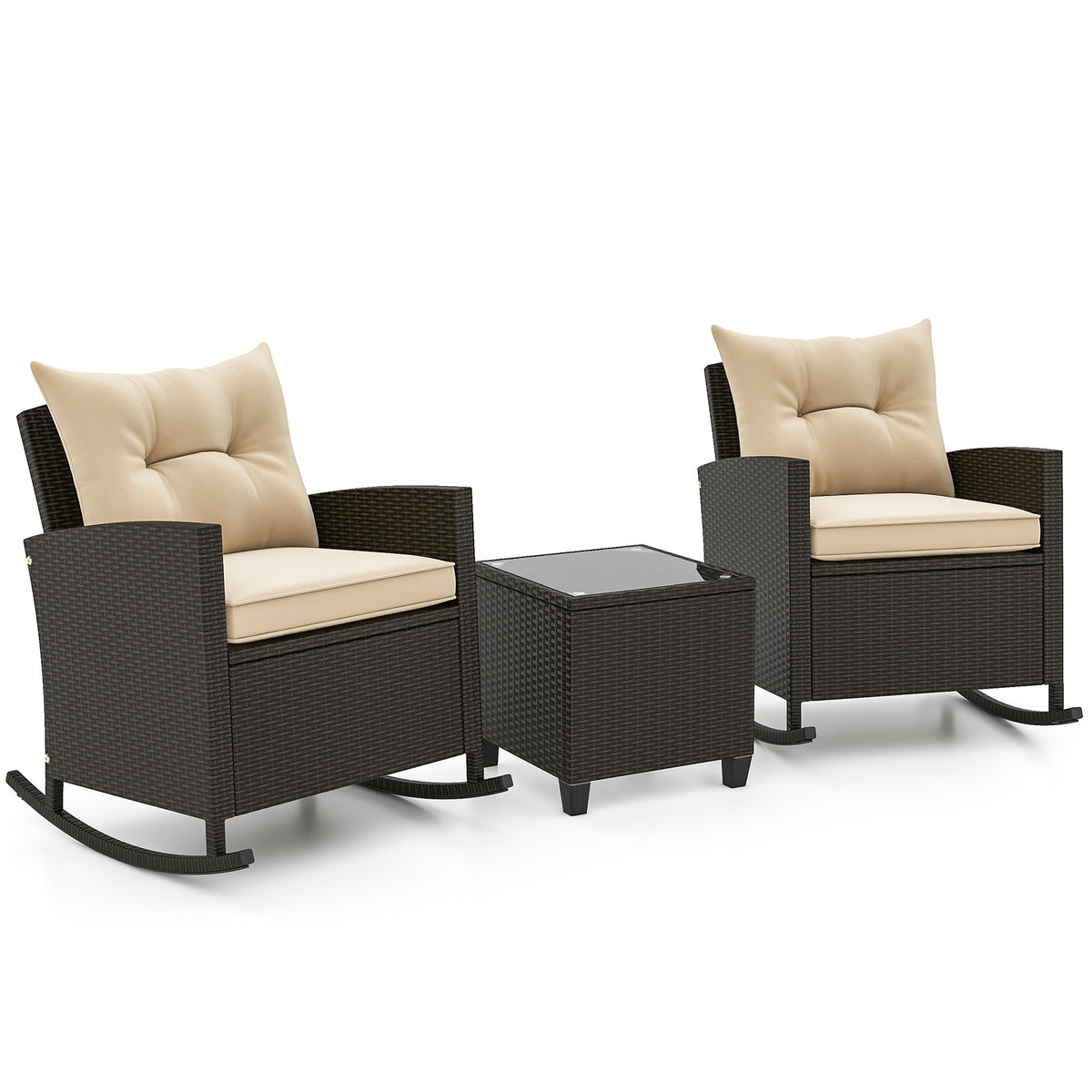 Outdoor Wicker Patio Loveseat with Built-in Glass Side Table