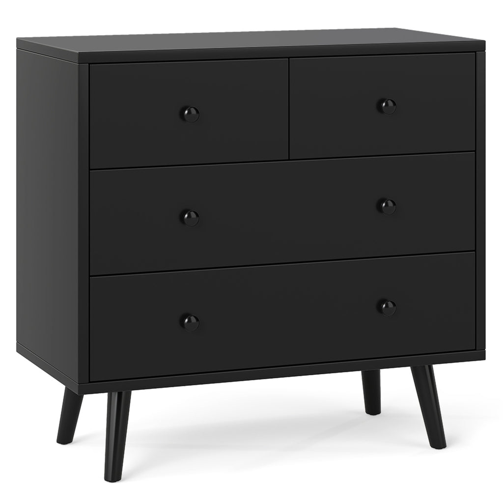 Wide Wooden Dresser with 4 Drawers - Black