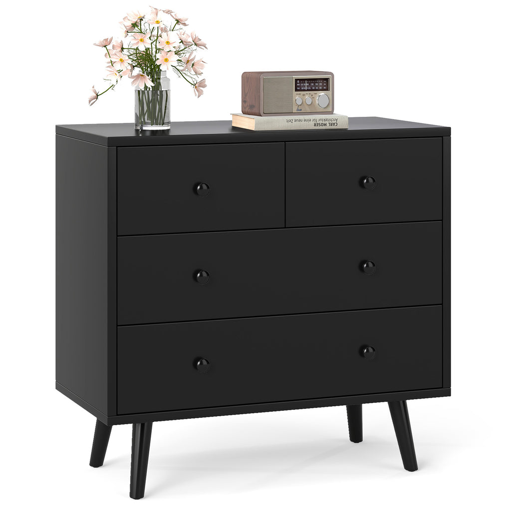 Wide Wooden Dresser with 4 Drawers - Black