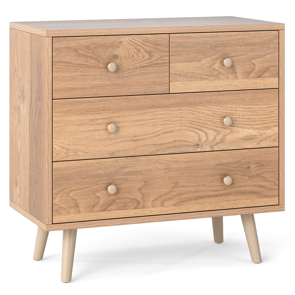 Wide Wooden Dresser with 4 Drawers, Natural