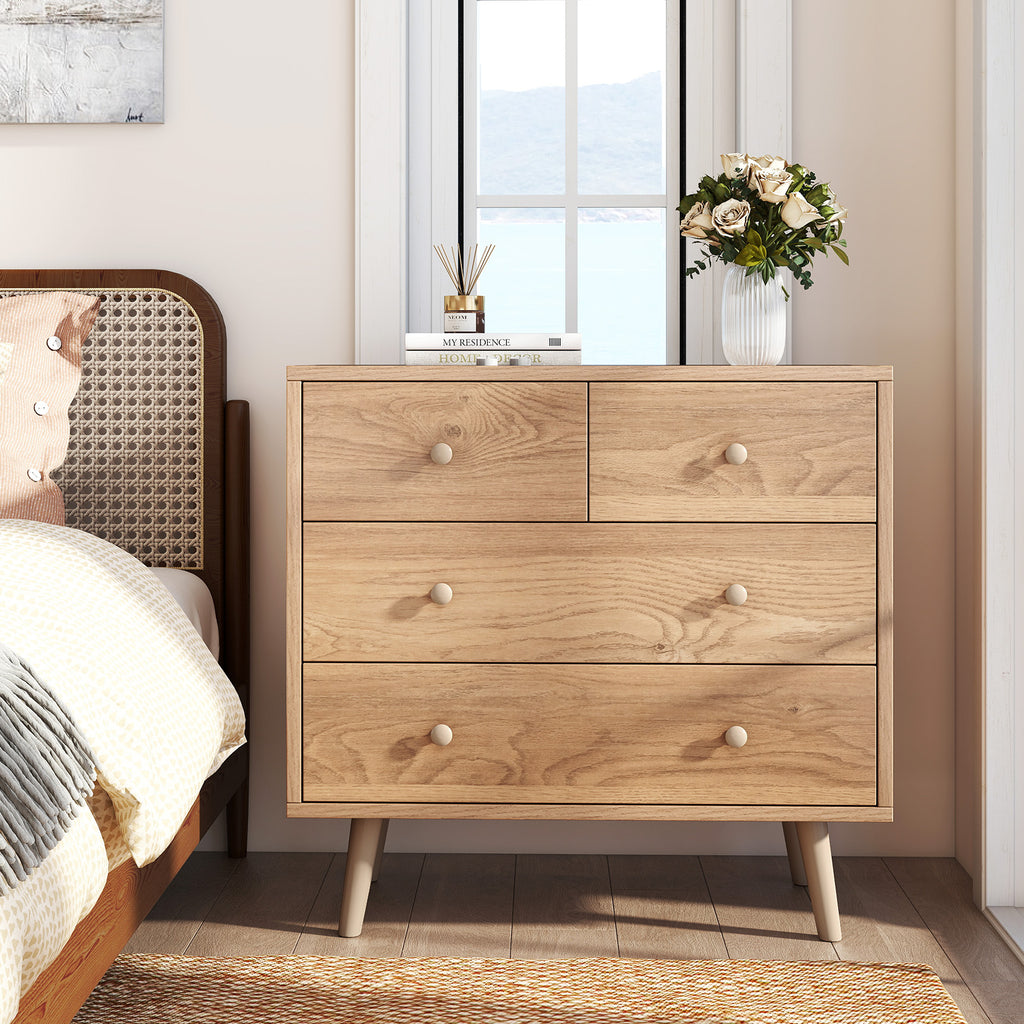 Wide Wooden Dresser with 4 Drawers - Black