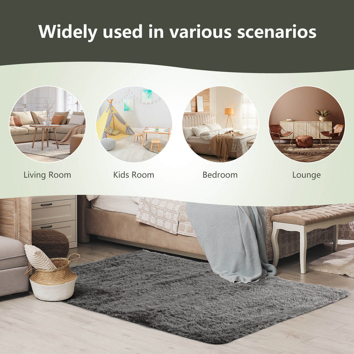 Gray Rectangular Soft Shag Area Rug 5x7 Feet for Living Room & Bedroom - Costway