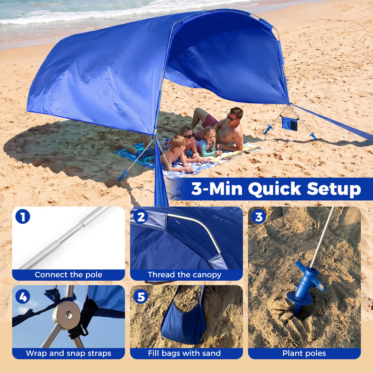 Wind Powered Beach Tent Portable Sun Shelter Canopy for Picnic