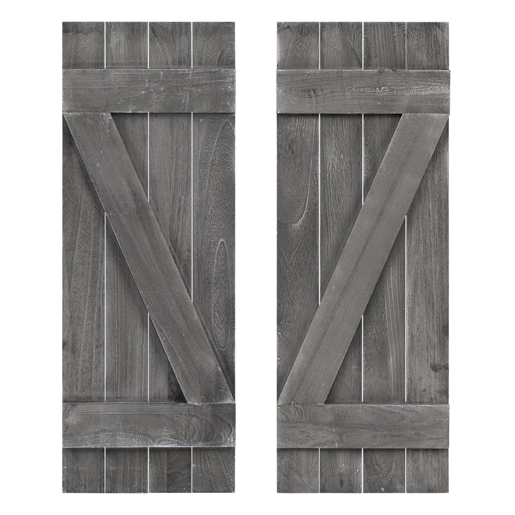 Farmhouse Paulownia Wood Window Shutters Set of 2 - Light Brown, 36x13 Inch