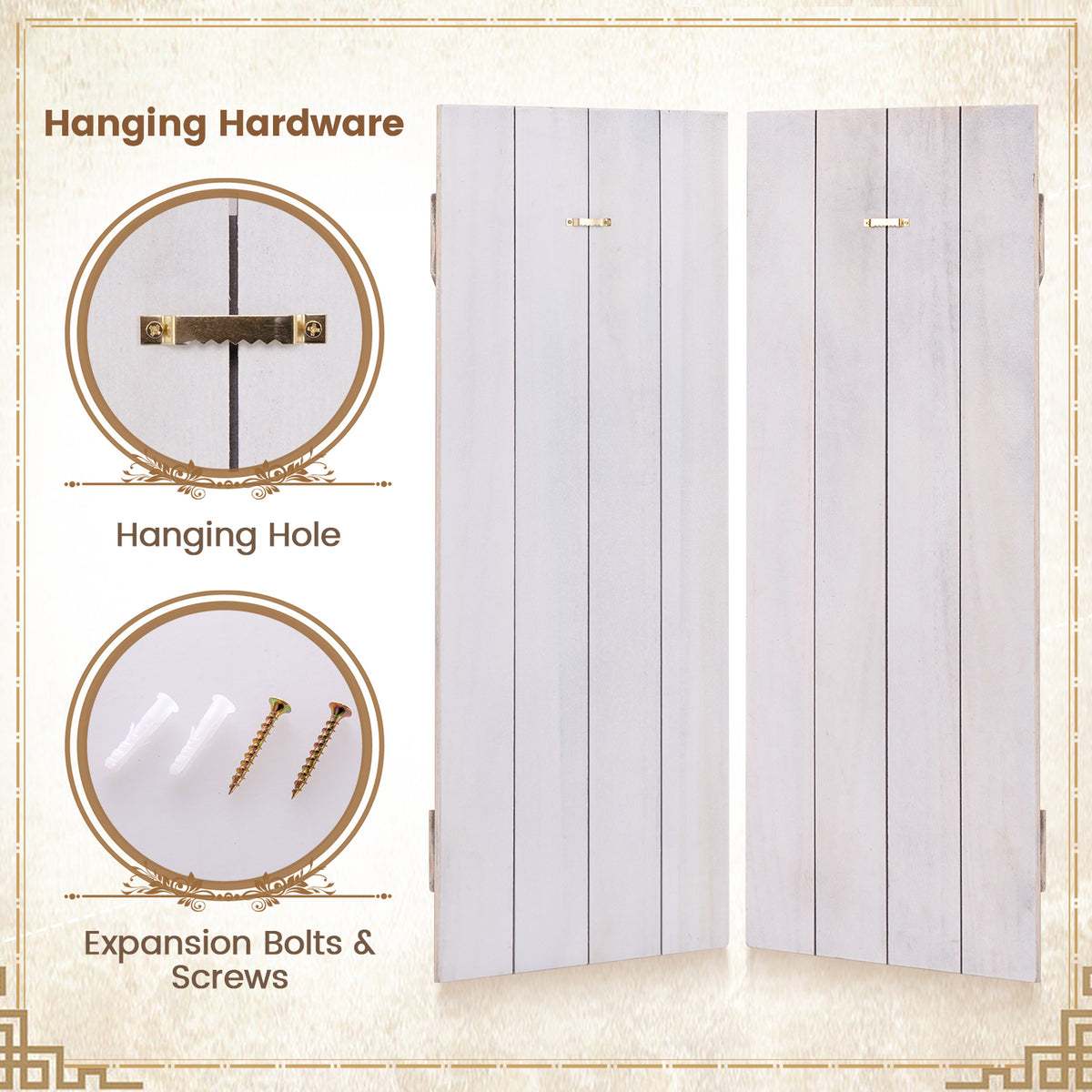 Farmhouse Paulownia Wood Window Shutters Set of 2 - Light Brown, 36x13 Inch