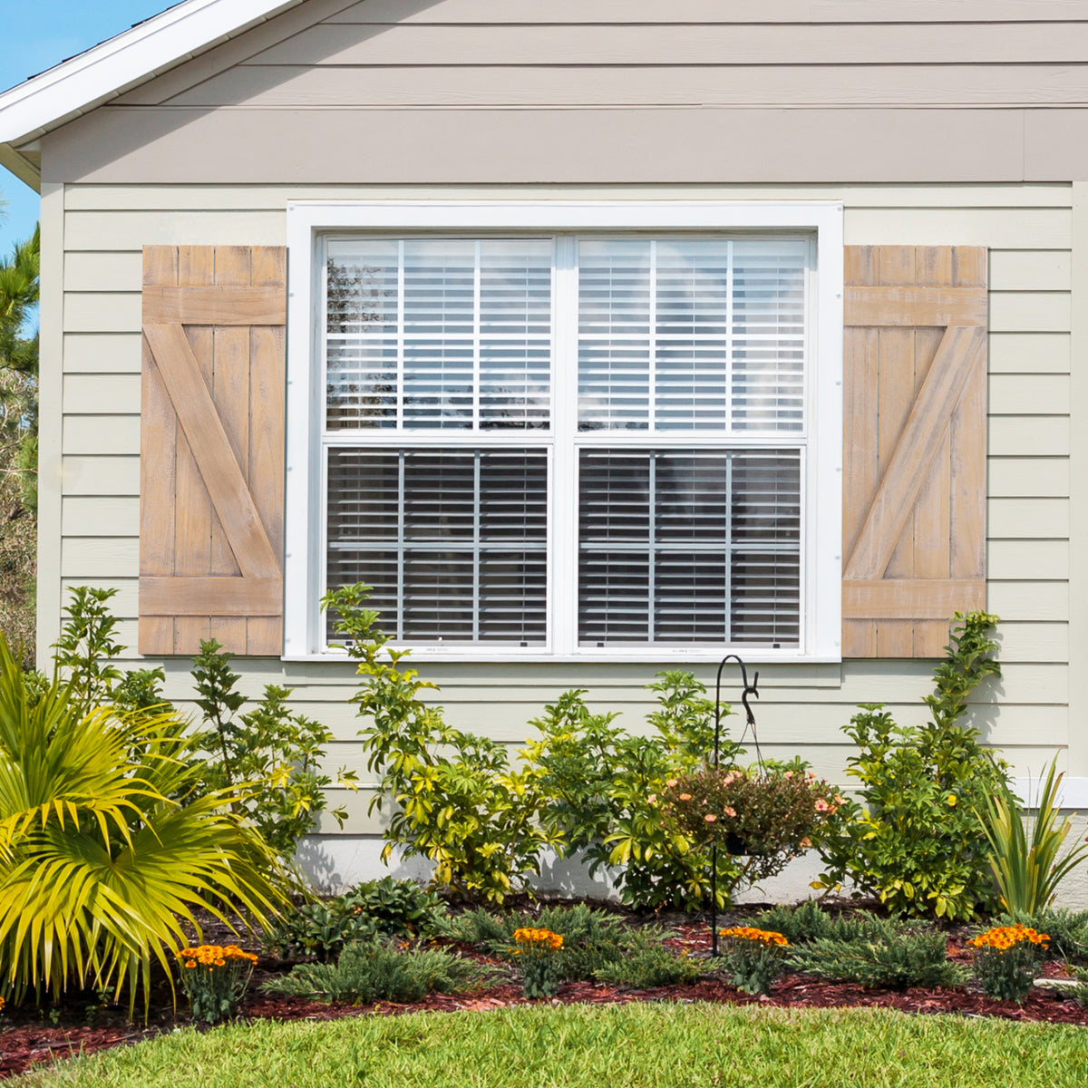 Farmhouse Paulownia Wood Window Shutters Set of 2 - Light Brown, 36x13 Inch