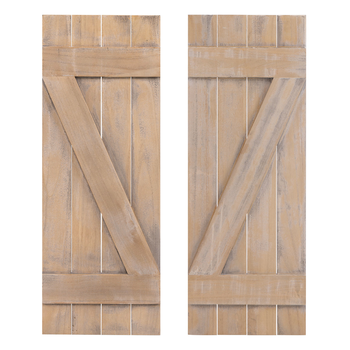 Farmhouse Paulownia Wood Window Shutters Set of 2 - Light Brown, 36x13 Inch