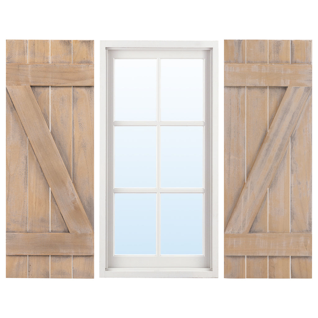 Farmhouse Paulownia Wood Window Shutters Set of 2 - Light Brown, 36x13 Inch