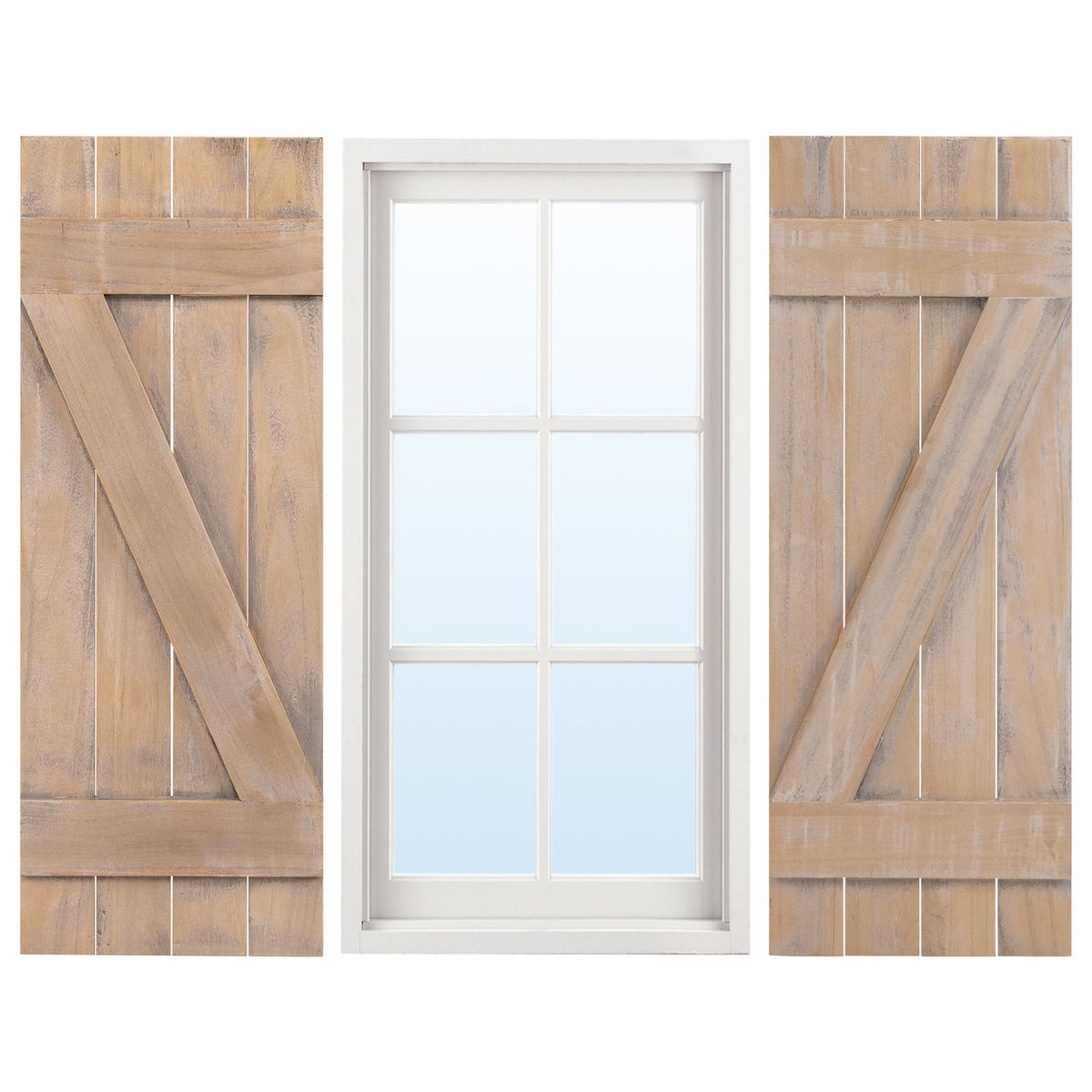 Farmhouse Paulownia Wood Window Shutters Set of 2 - Light Brown, 36x13 Inch