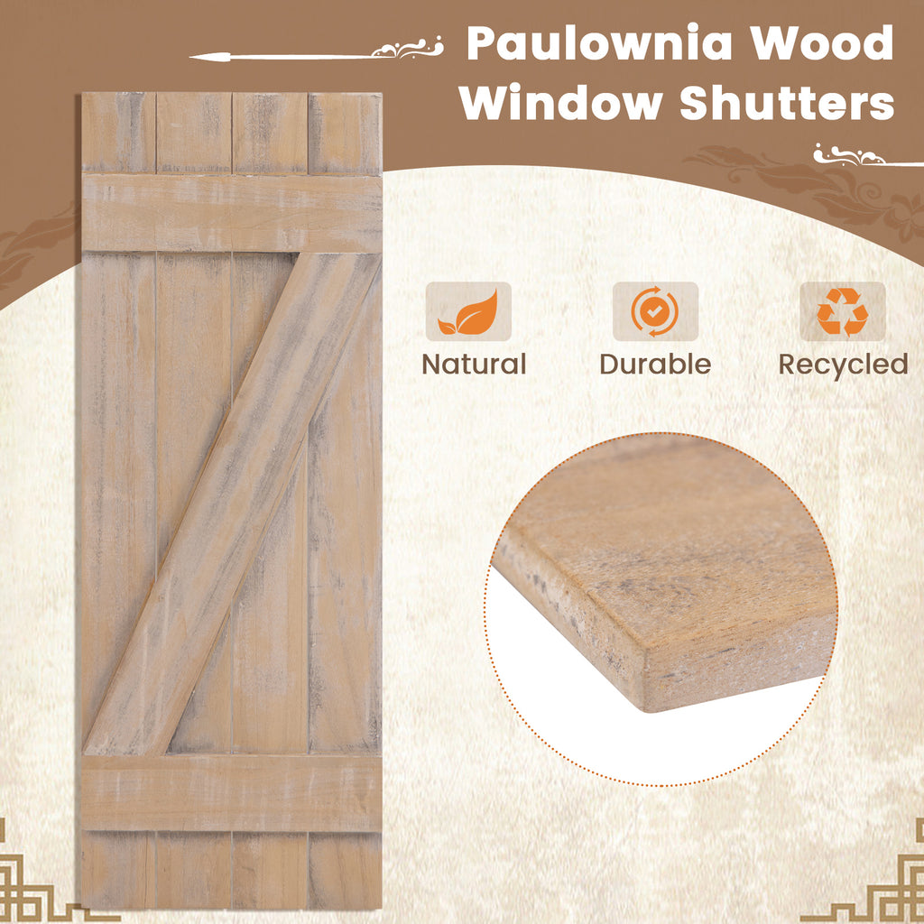 Farmhouse Paulownia Wood Window Shutters Set of 2 - Light Brown, 36x13 Inch