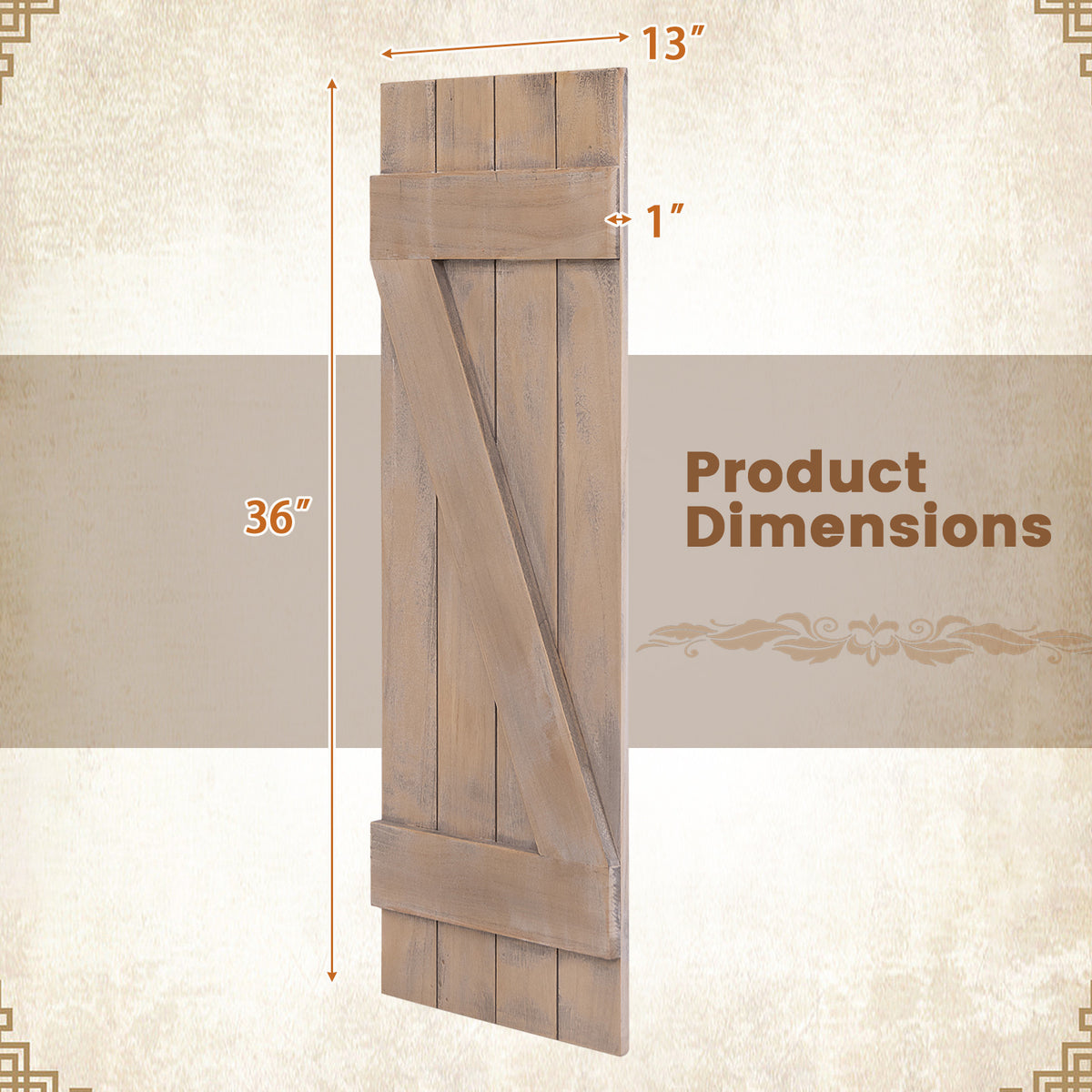 Farmhouse Paulownia Wood Window Shutters Set of 2 - Light Brown, 36x13 Inch